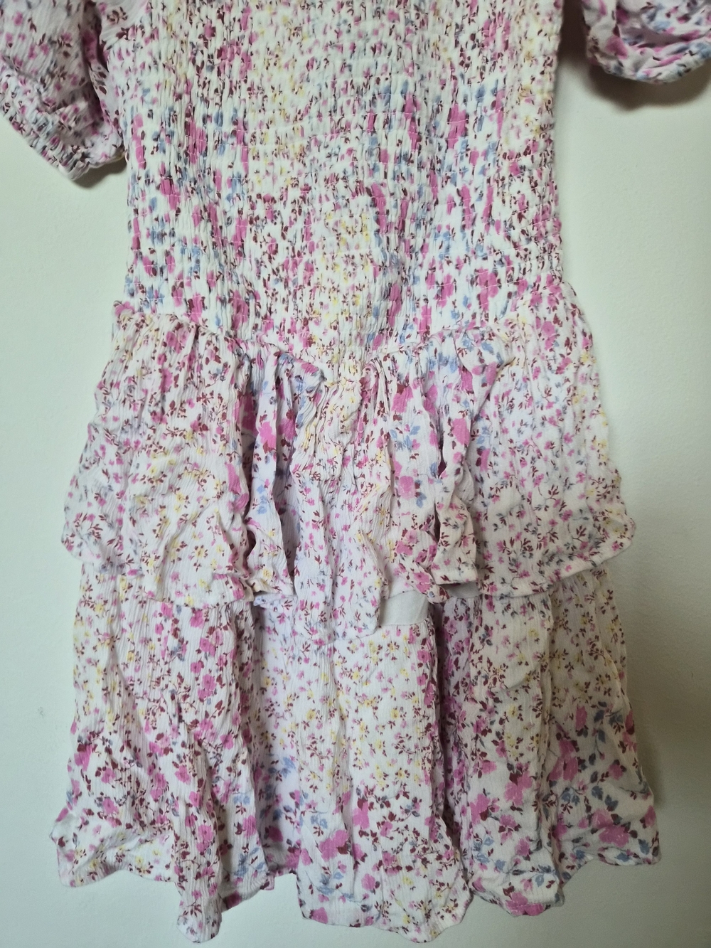 Floral Puff Sleeve Smocked Mini Dress - Pink & White - Picture 5 of 5